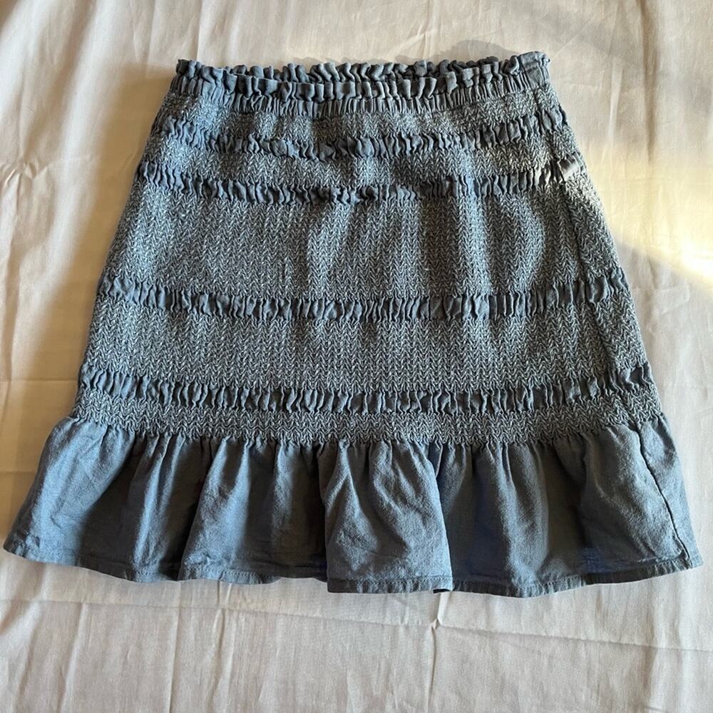 Glassons Light Blue Chambray Pin Tucked Mini Skirt Boho Festival Size M